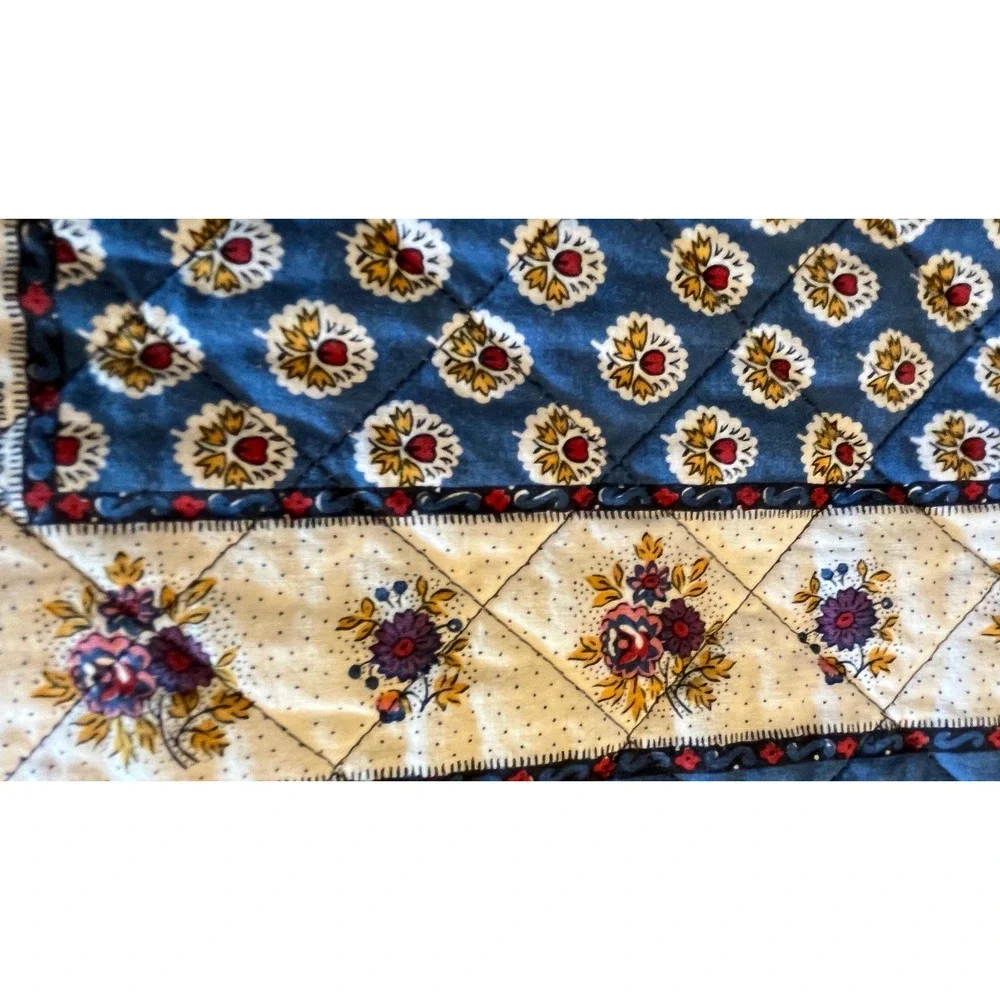 French Quilted Cotton Placemats Blue Floral Made in France Set of 8